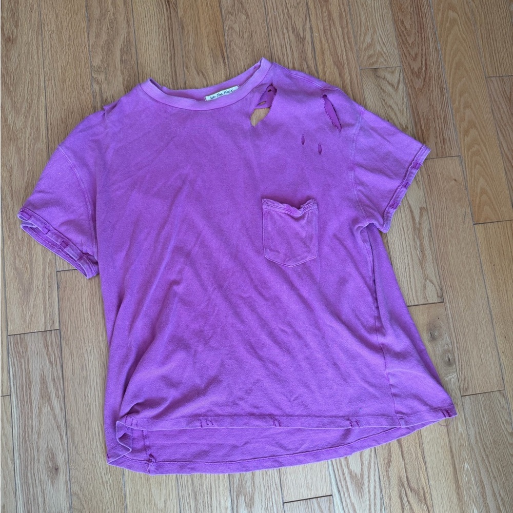 We The Free hot pink oversized distressed Knit Top NWOT Large